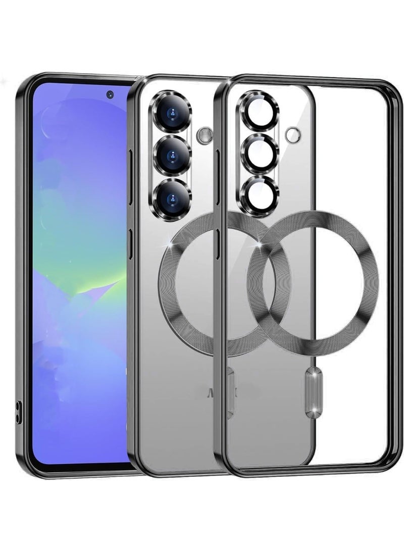 جراب مغناطيسي شفاف لهاتف سامسونج جالاكسي A17 / جالاكسي A26 مع واقي عدسة الكاميرا، متوافق مع ماج سيف، جراب هاتف من مادة TPU الناعمة المطلية بالكهرباء ومقاوم للصدمات لهاتف جالاكسي A17 / جالاكسي A26 (أسود) - Image 3